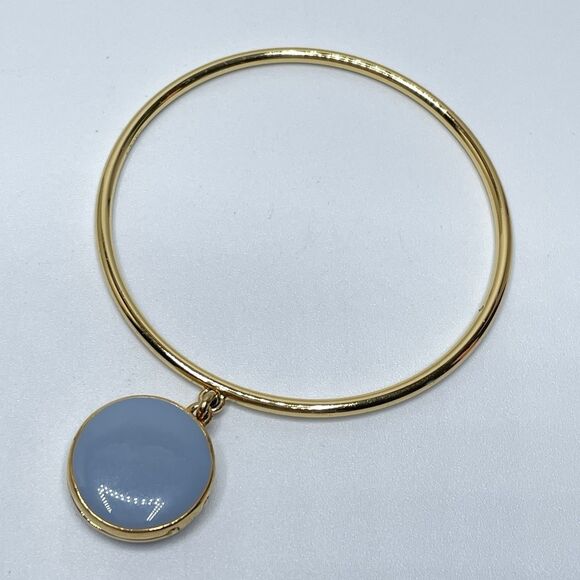 J. Crew Bracelet Gold Tone Blue Locket Charm Bangle Bracelet Cute Boho Preppy - Picture 1 of 6